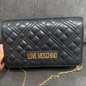 Love Moschino Black Quilted Clutch with Gold Chain